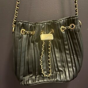 Aldo Black Pleated Shoulder Bag with Gold Chain